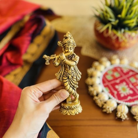 Brass Krishna Idol & Brass Chowki / Manai Gift Set - Image 6