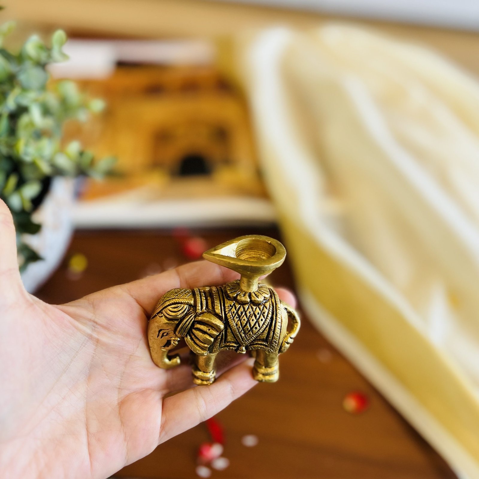 Brass Elephant with Diya Gift Set - Image 2