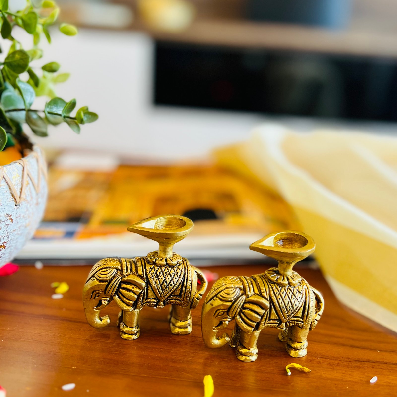 Brass Elephant with Diya Gift Set - Image 3