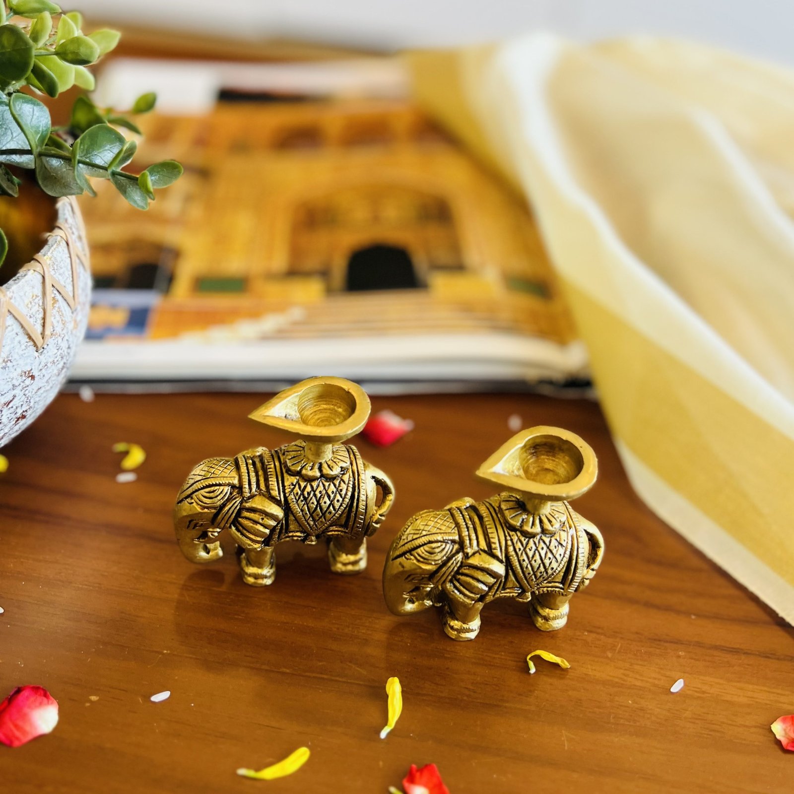 Brass Elephant with Diya Gift Set - Image 4
