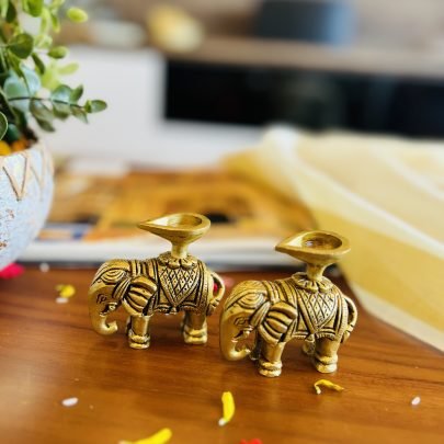 Brass Elephant with Diya Gift Set
