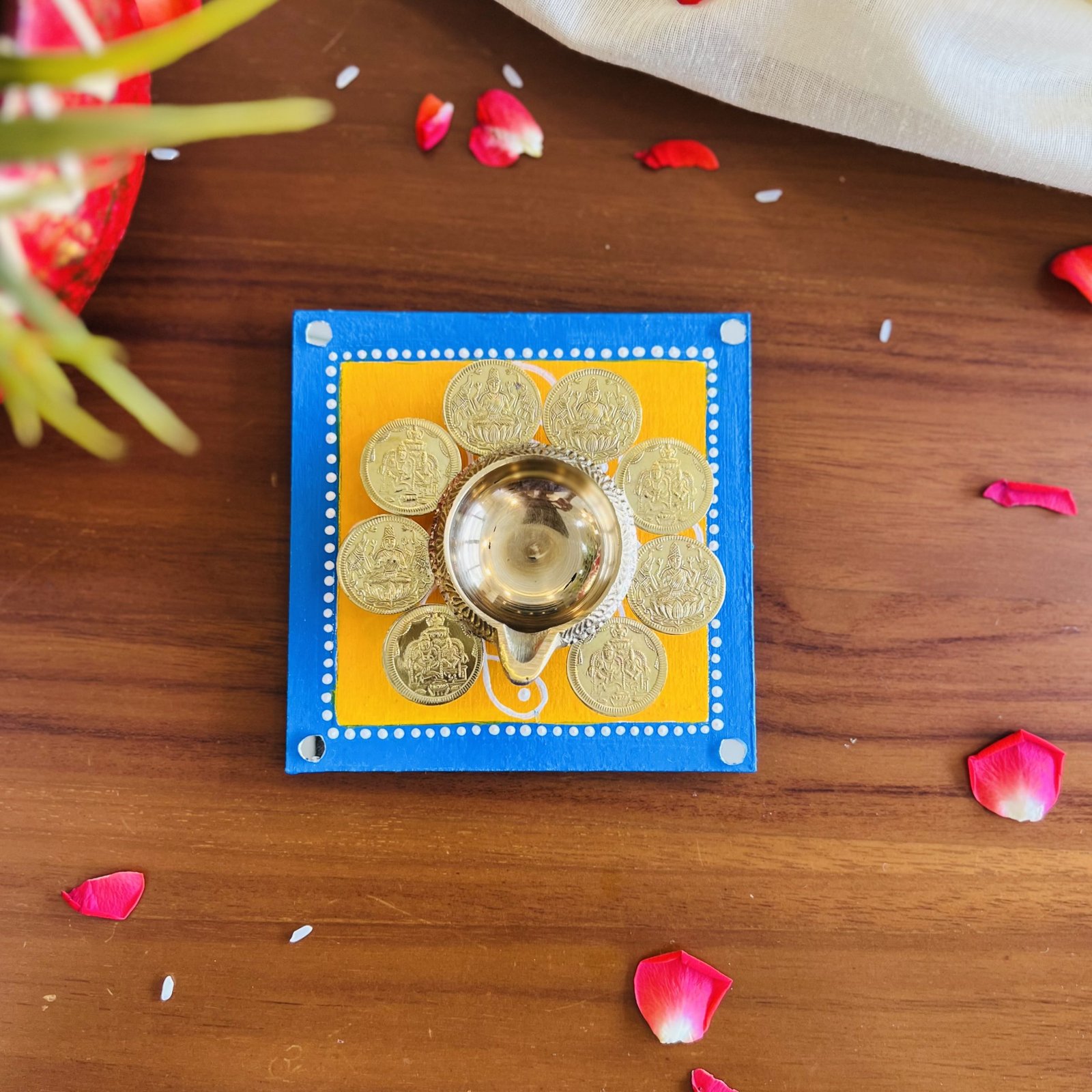 Pooja Coaster & Diya Gift Set (Yellow) - Image 2