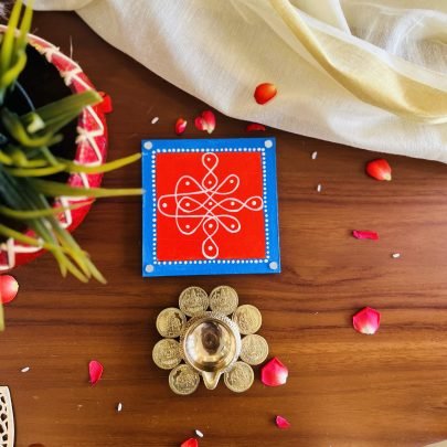 Pooja Coaster & Diya Gift Set (Red)