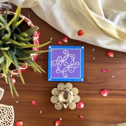 Pooja Coaster & Diya Gift Set (Purple)