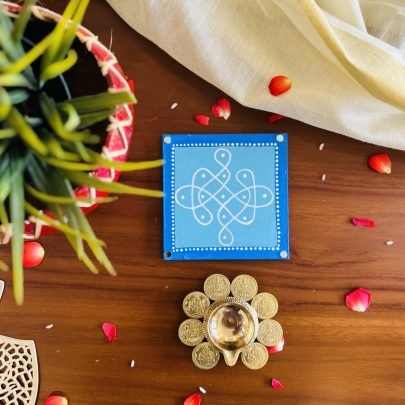 Pooja Coaster & Diya Gift Set (Blue)