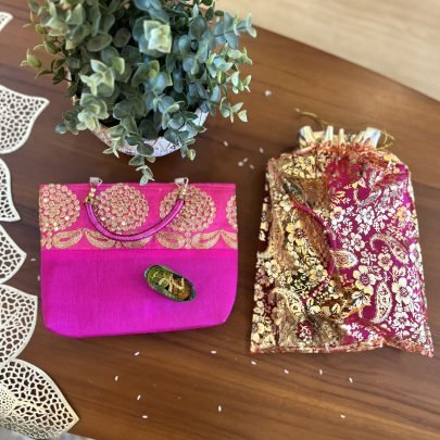 Purse & Haldi Kumkum Gift Set (Pink Sequins)