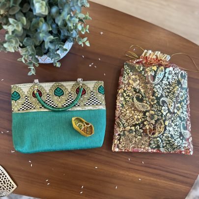Purse & Haldi Kumkum Gift Set (Green Woven)