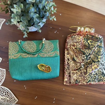 Purse & Haldi Kumkum Gift Set (Green Sequins)