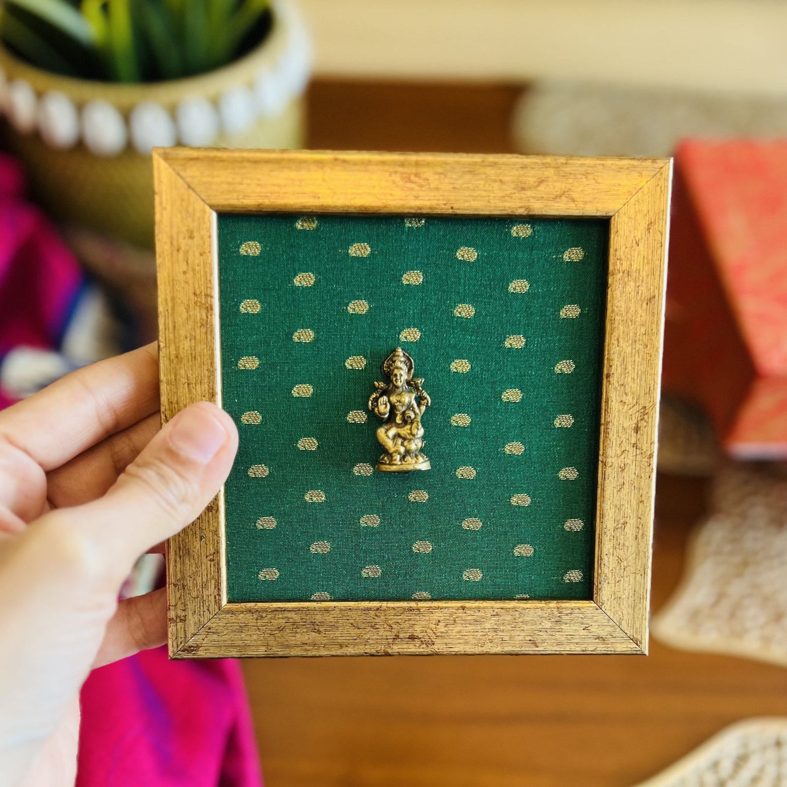 Brass Idol Frame (Lakshmi Green C) - Image 2