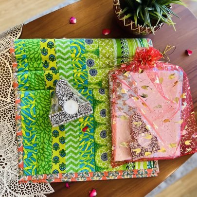 Table Runner & Block Diya Gift Set (Green D1)