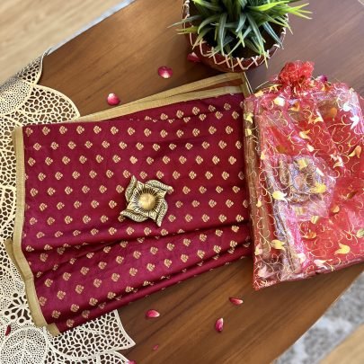 Silk Table Runner  & Brass Diya Gift Set (S3)