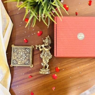 Brass Krishna Idol & Brass Chowki / Manai Gift Set