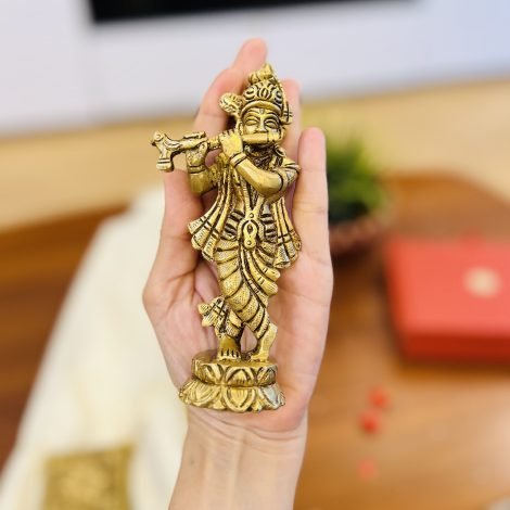 Brass Krishna Idol & Brass Chowki / Manai Gift Set - Image 4