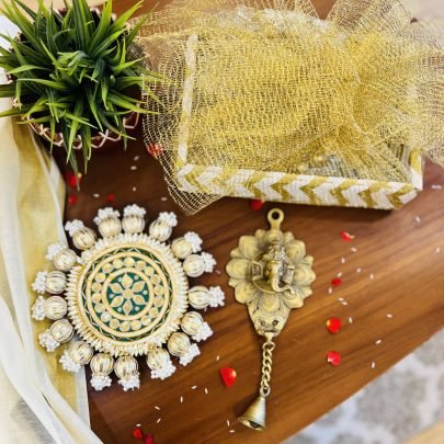 Brass Ganesha Hanging & Festive Mat Gift Set