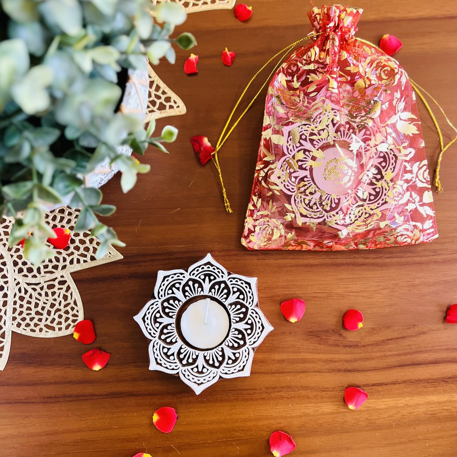 Wooden Block Tealight Holder (Mandala) - Image 4