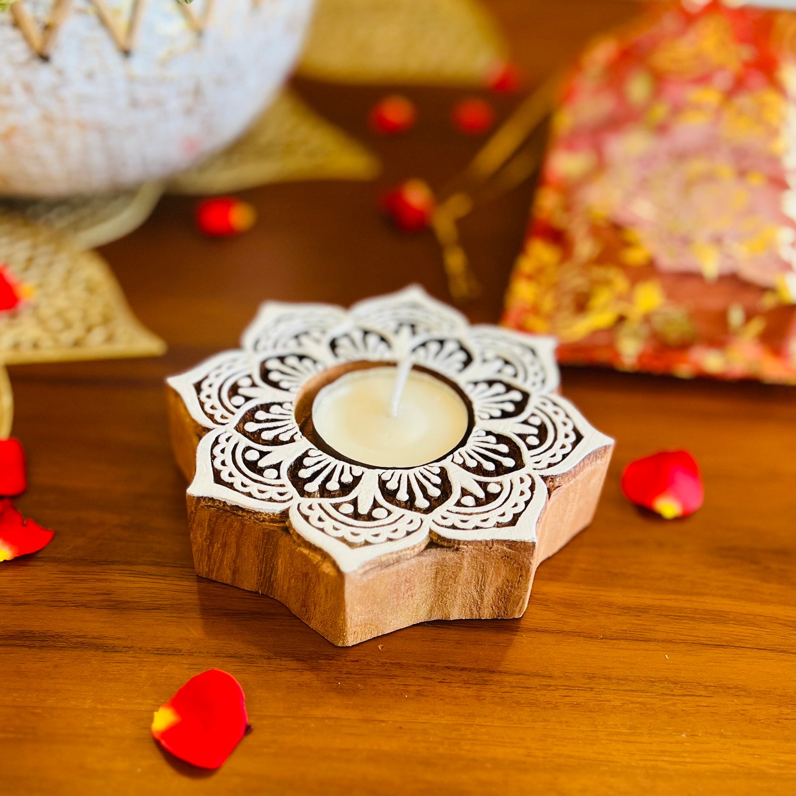 Wooden Block Tealight Holder (Mandala) - Image 3