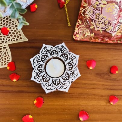 Wooden Block Tealight Holder (Mandala)