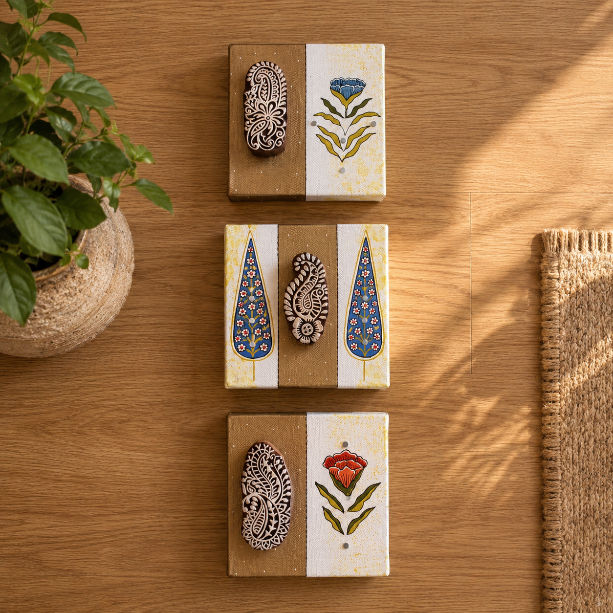 Canvas Wall Art (Block Print Blue Trees) - Image 3