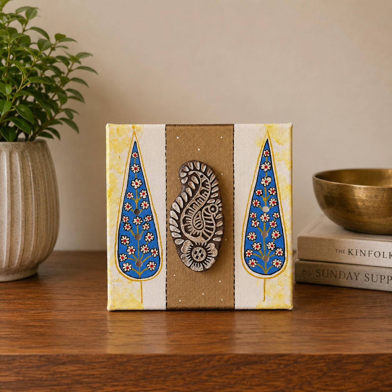 Canvas Wall Art (Block Print Blue Trees)