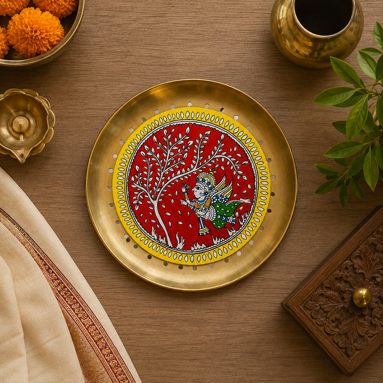 Mata Ni Pachedi Plate (Tree & Goddess) - Image 2