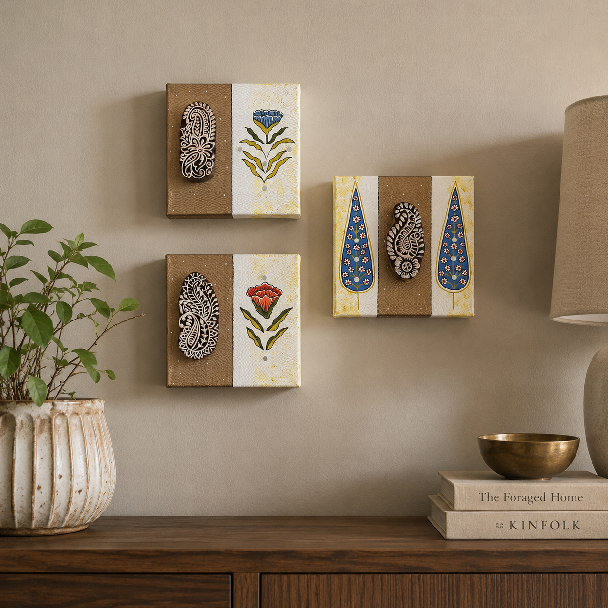 Canvas Wall Art (Block Print Blue Trees) - Image 2