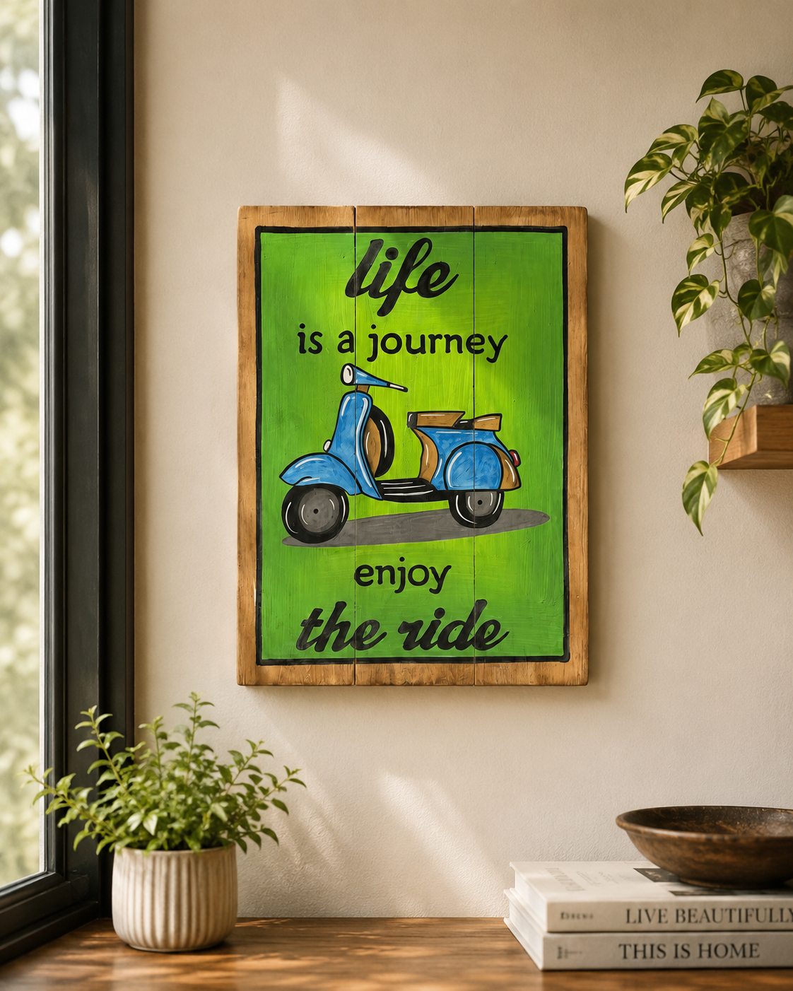 Handpainted Wooden Wall Poster (Life is A Journey)