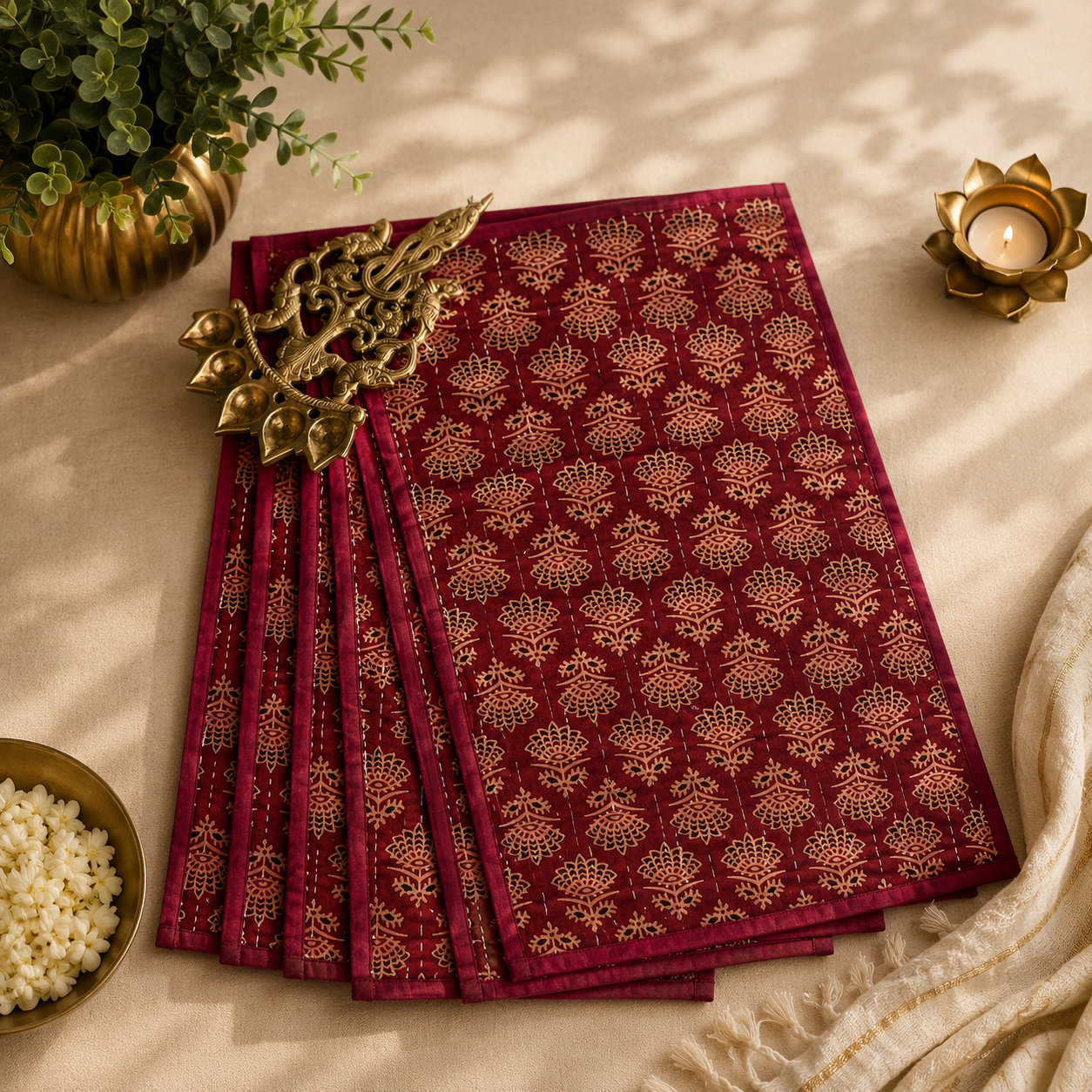 Cotton Ajrakh Placemats (Set of 6, Red) - Image 3