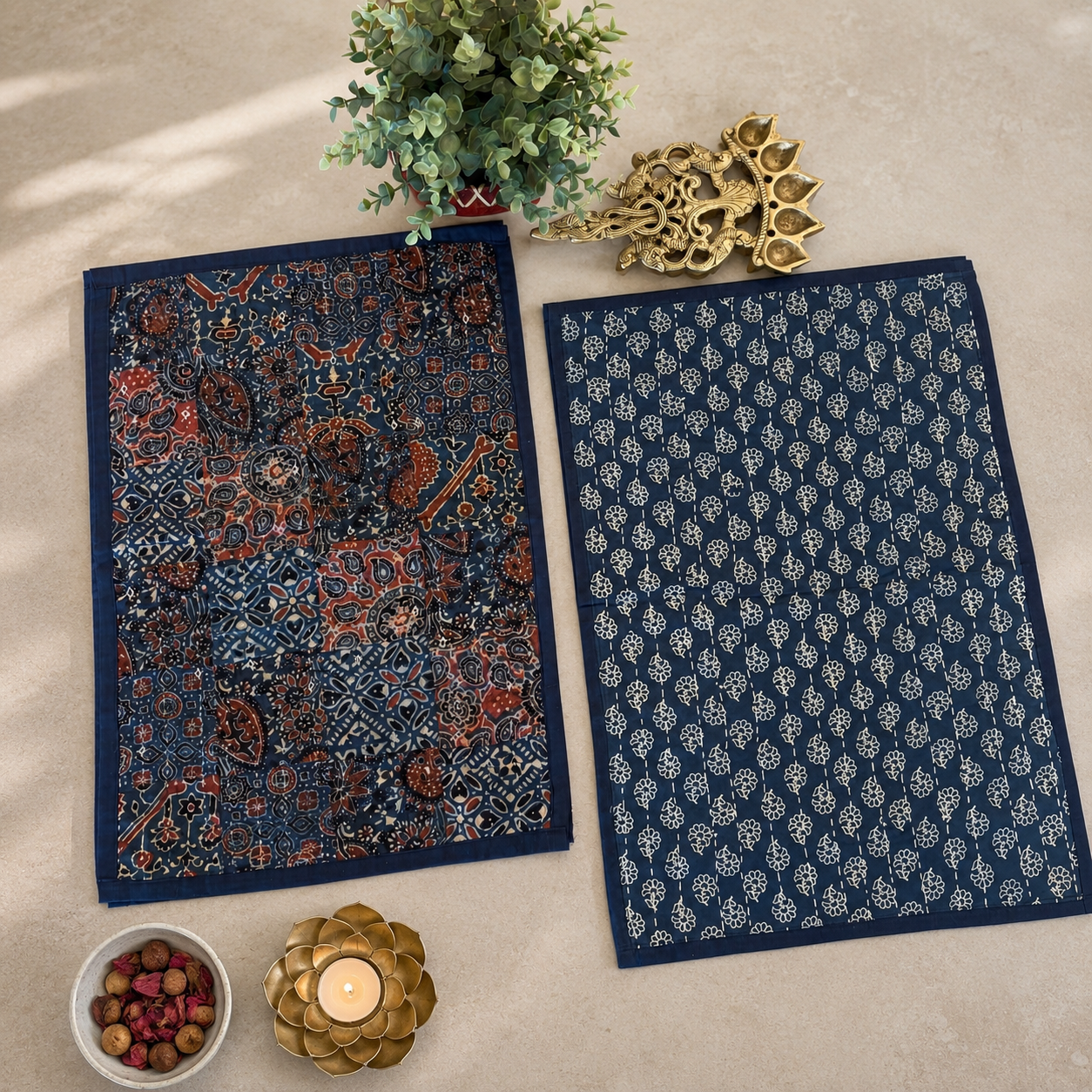 Cotton Ajrakh Placemats (Set of 6, Blue) - Image 4