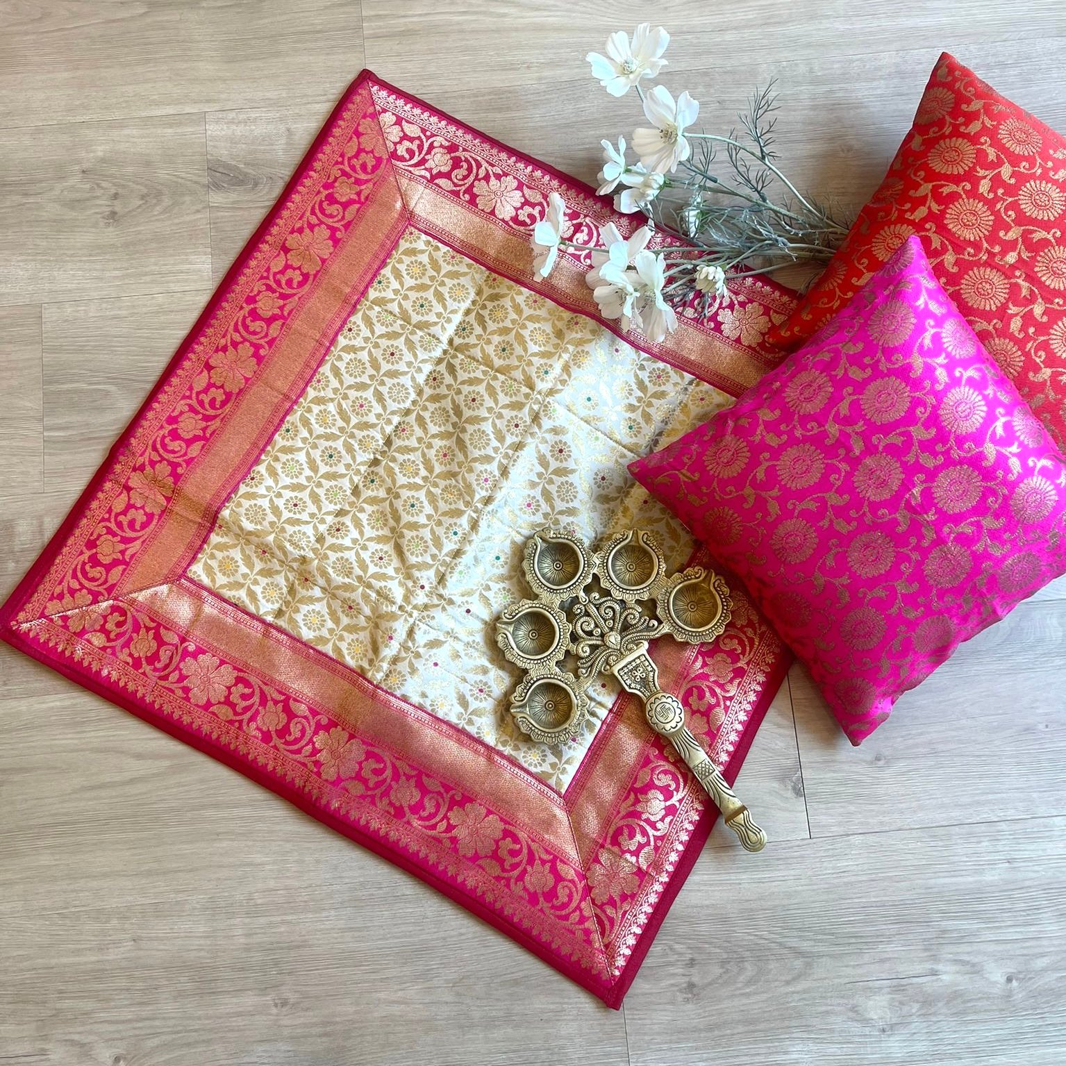Brocade Silk Pooja Aasan (Cream) - Image 2