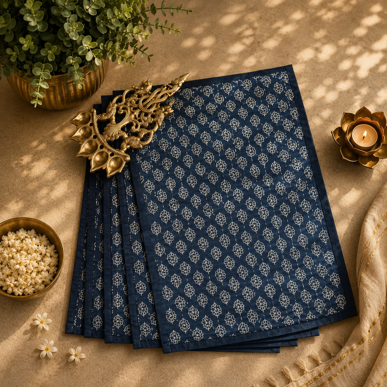 Cotton Ajrakh Placemats (Set of 6, Blue) - Image 3