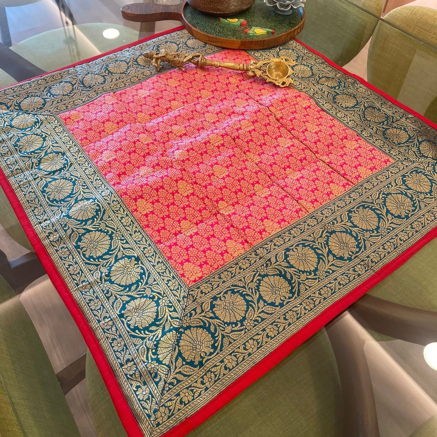 Brocade Silk Pooja Aasan (Pink) - Image 3