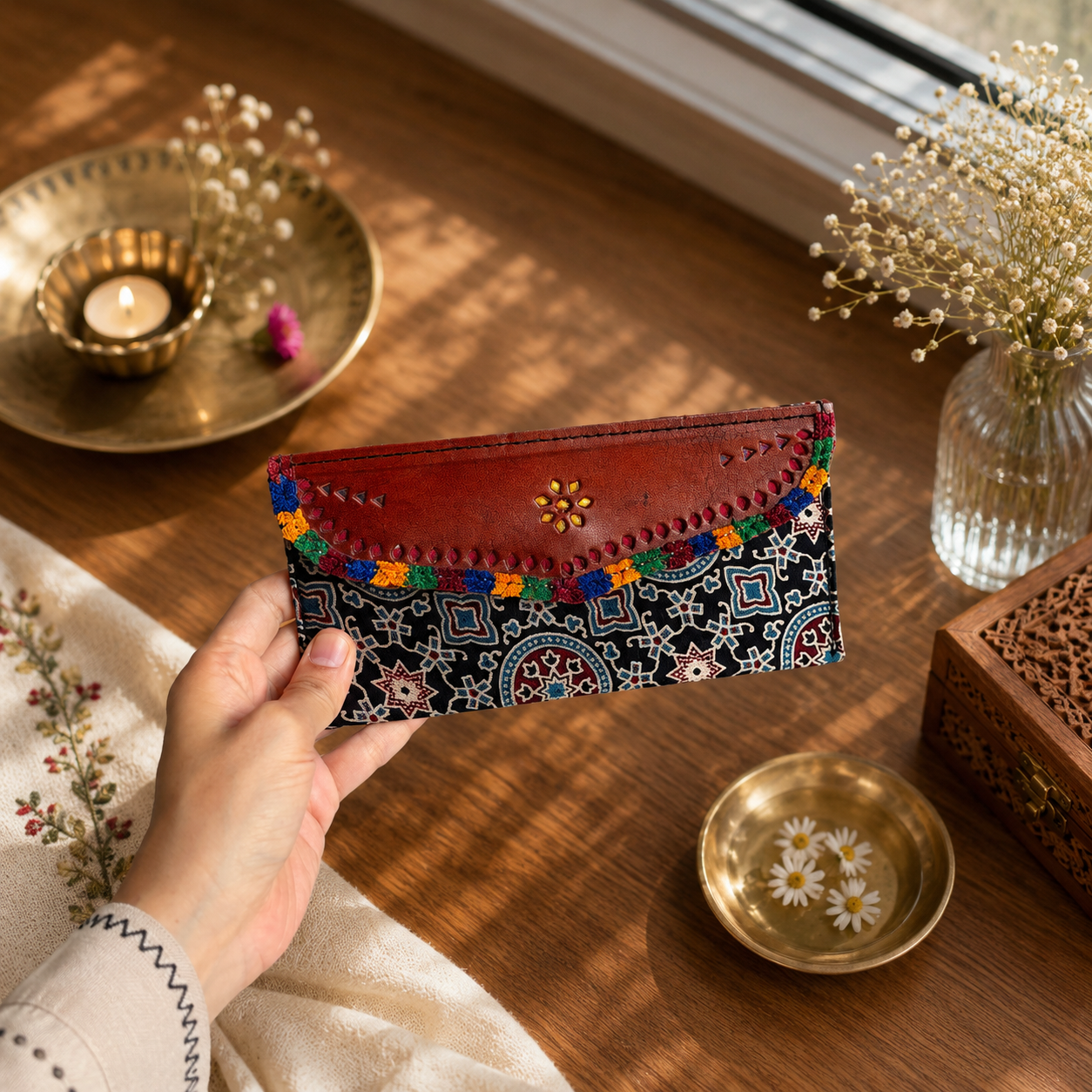 Gaji Silk & Leather Cash Wallet (Black Center Circle) - Image 2