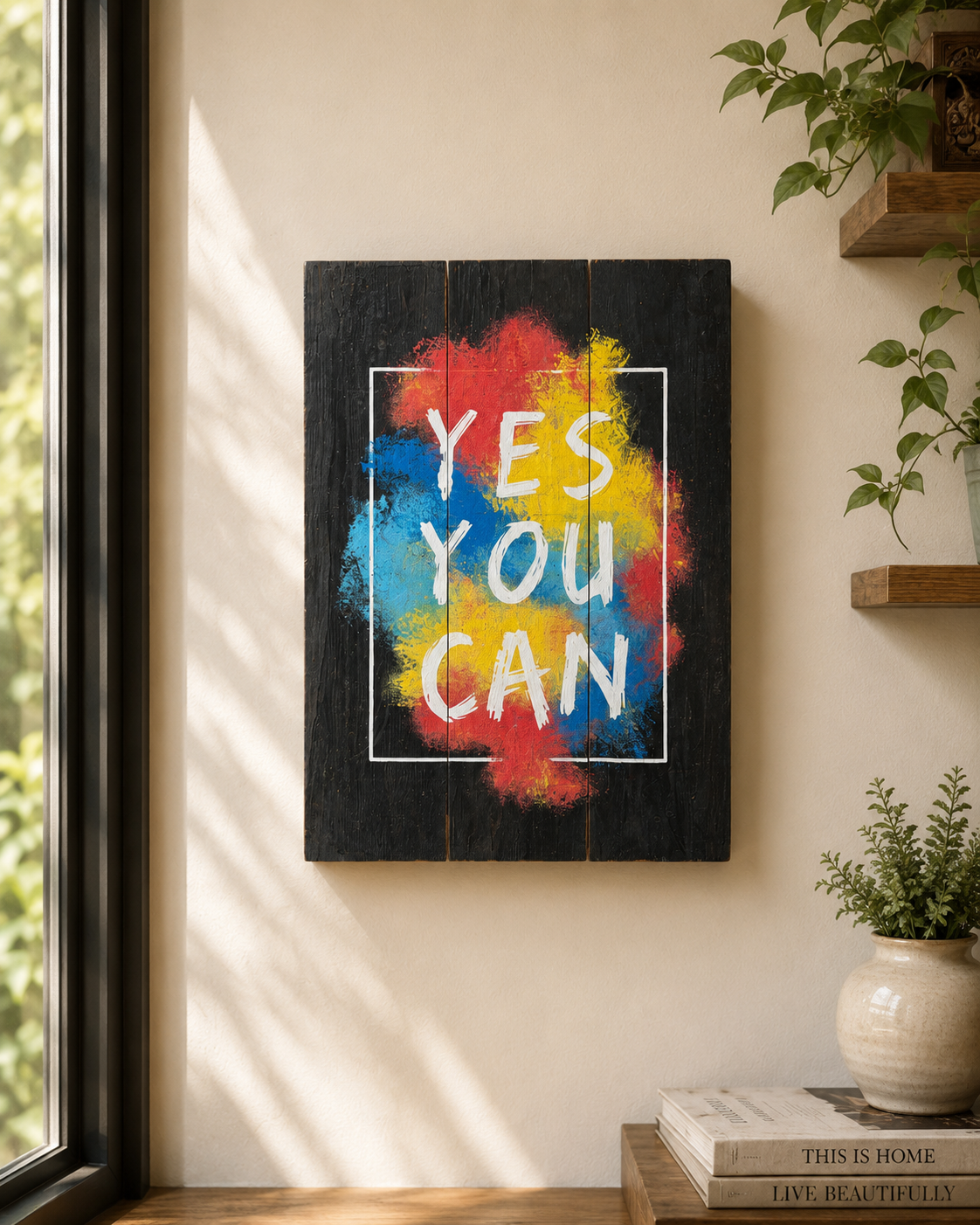 Handpainted Wooden Wall Poster (Yes You Can)