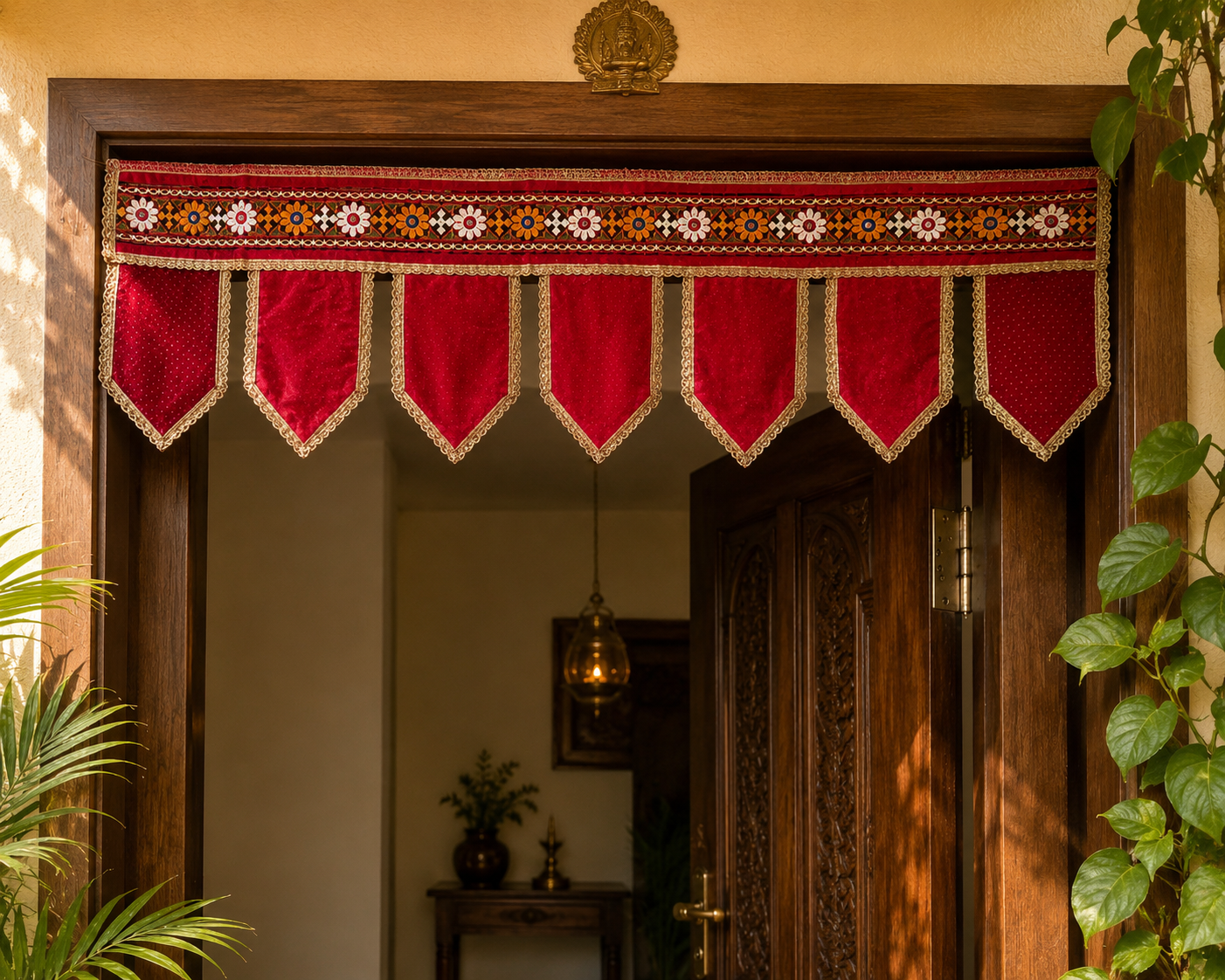 Silk Door Hanging Toran (Red Mirrorwork) - Image 2