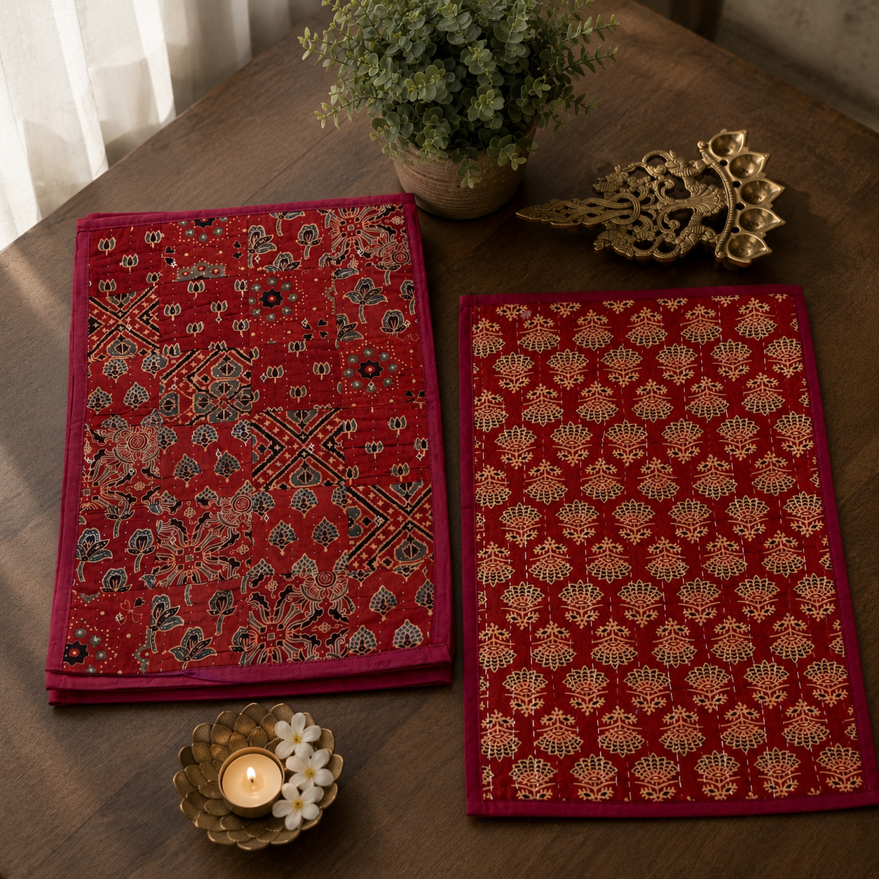 Cotton Ajrakh Placemats (Set of 6, Red) - Image 4