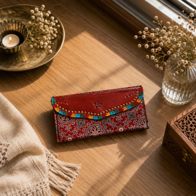 Gaji Silk & Leather Cash Wallet (Red)
