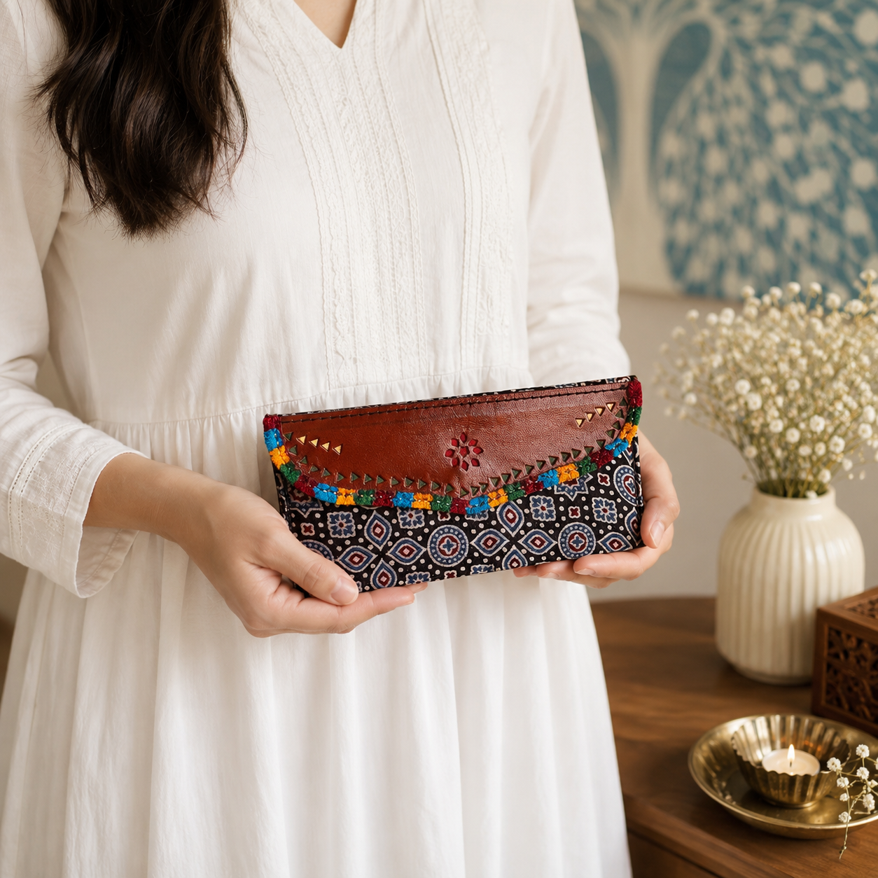 Gaji Silk & Leather Cash Wallet (Black Star Circle) - Image 3