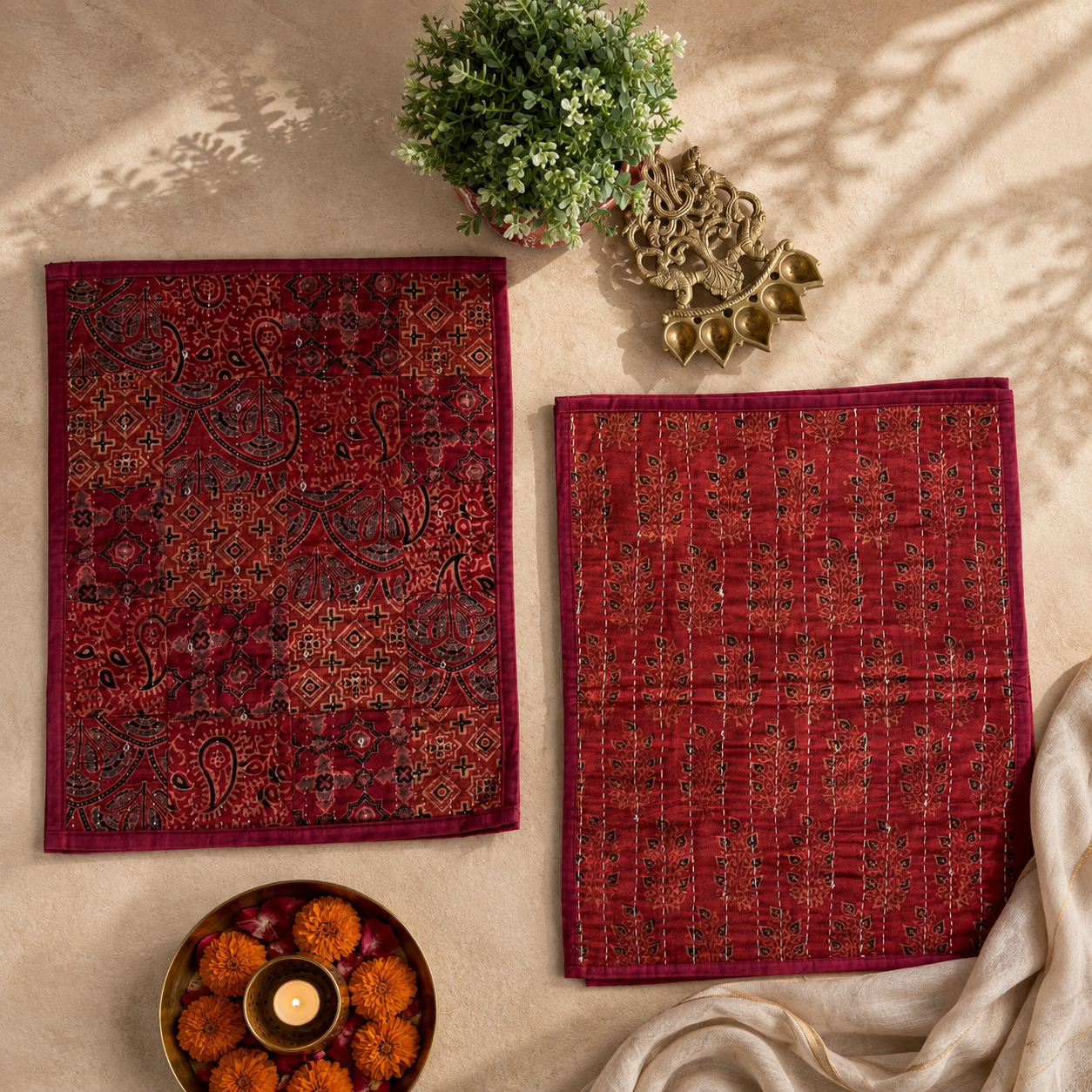 Cotton Ajrakh Placemats (Set of 6, Red) - Image 4