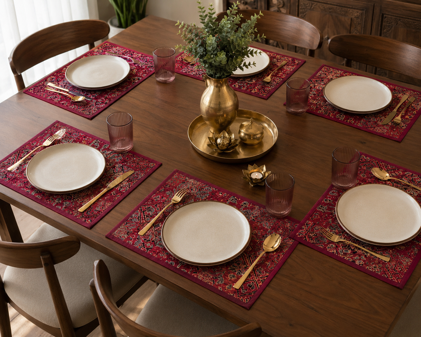Cotton Ajrakh Placemats (Set of 6, Red) - Image 5