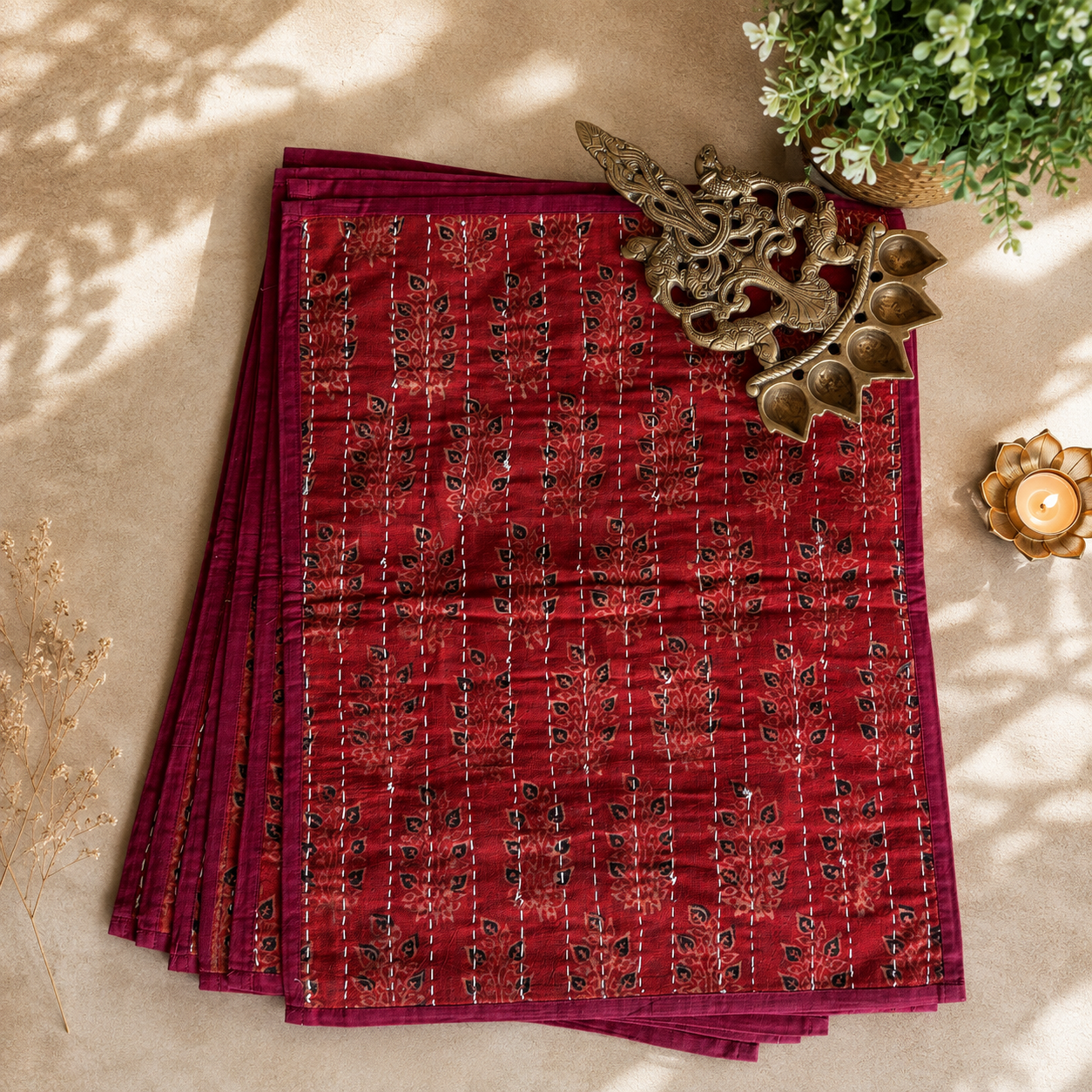 Cotton Ajrakh Placemats (Set of 6, Red) - Image 3