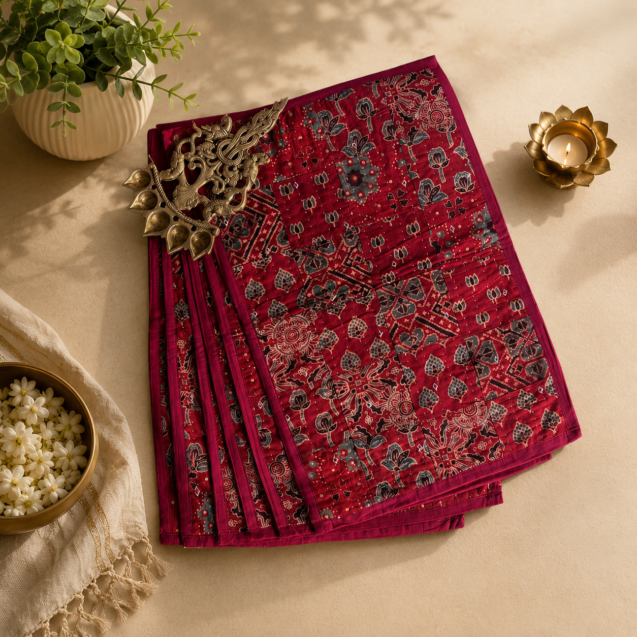Cotton Ajrakh Placemats (Set of 6, Red) - Image 2
