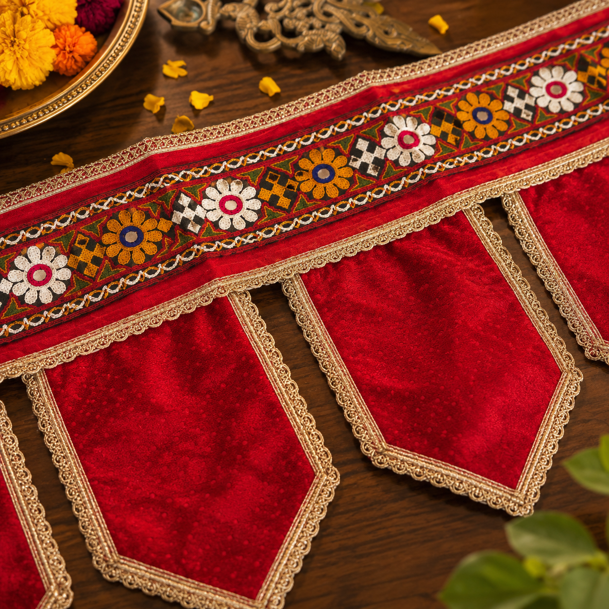 Silk Door Hanging Toran (Red Mirrorwork) - Image 3