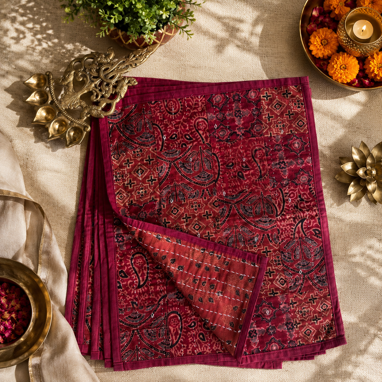 Cotton Ajrakh Placemats (Set of 6, Red)