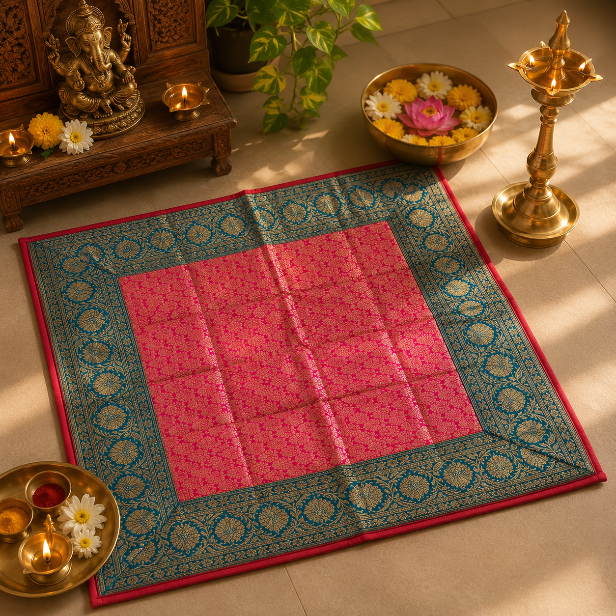 Brocade Silk Pooja Aasan (Pink)