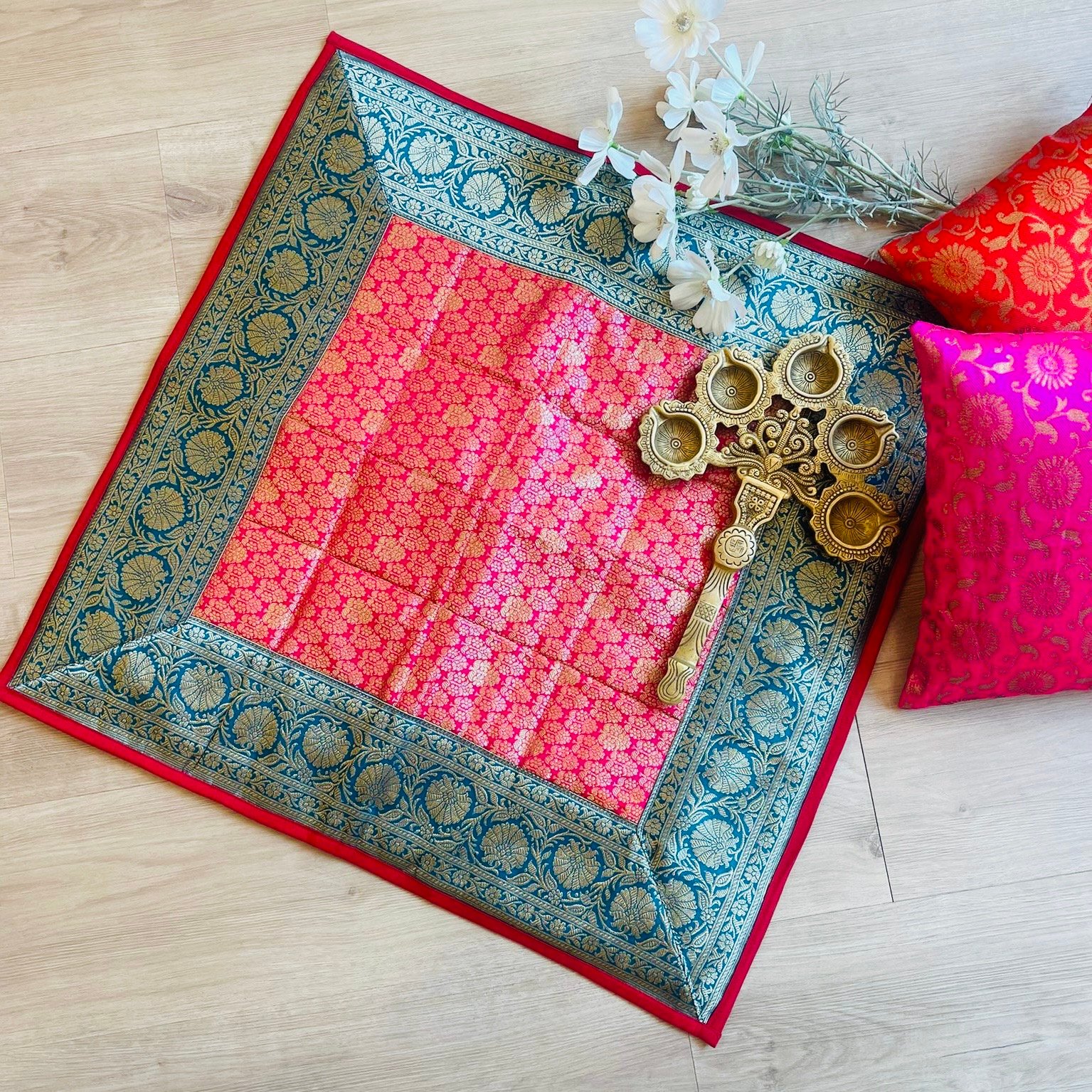 Brocade Silk Pooja Aasan (Pink) - Image 2