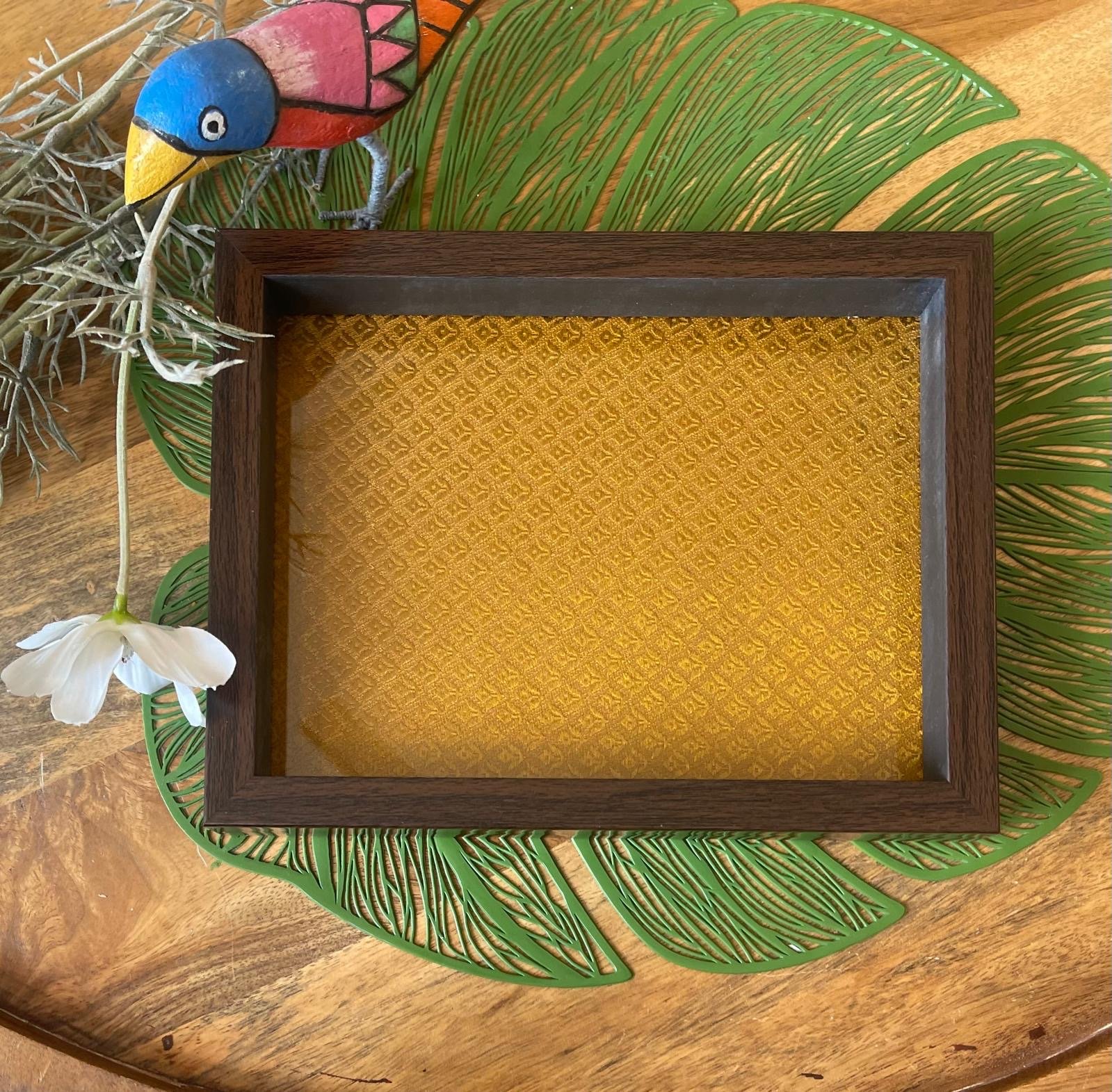 Brocade Silk Wooden Trays (9x7” Mustard)