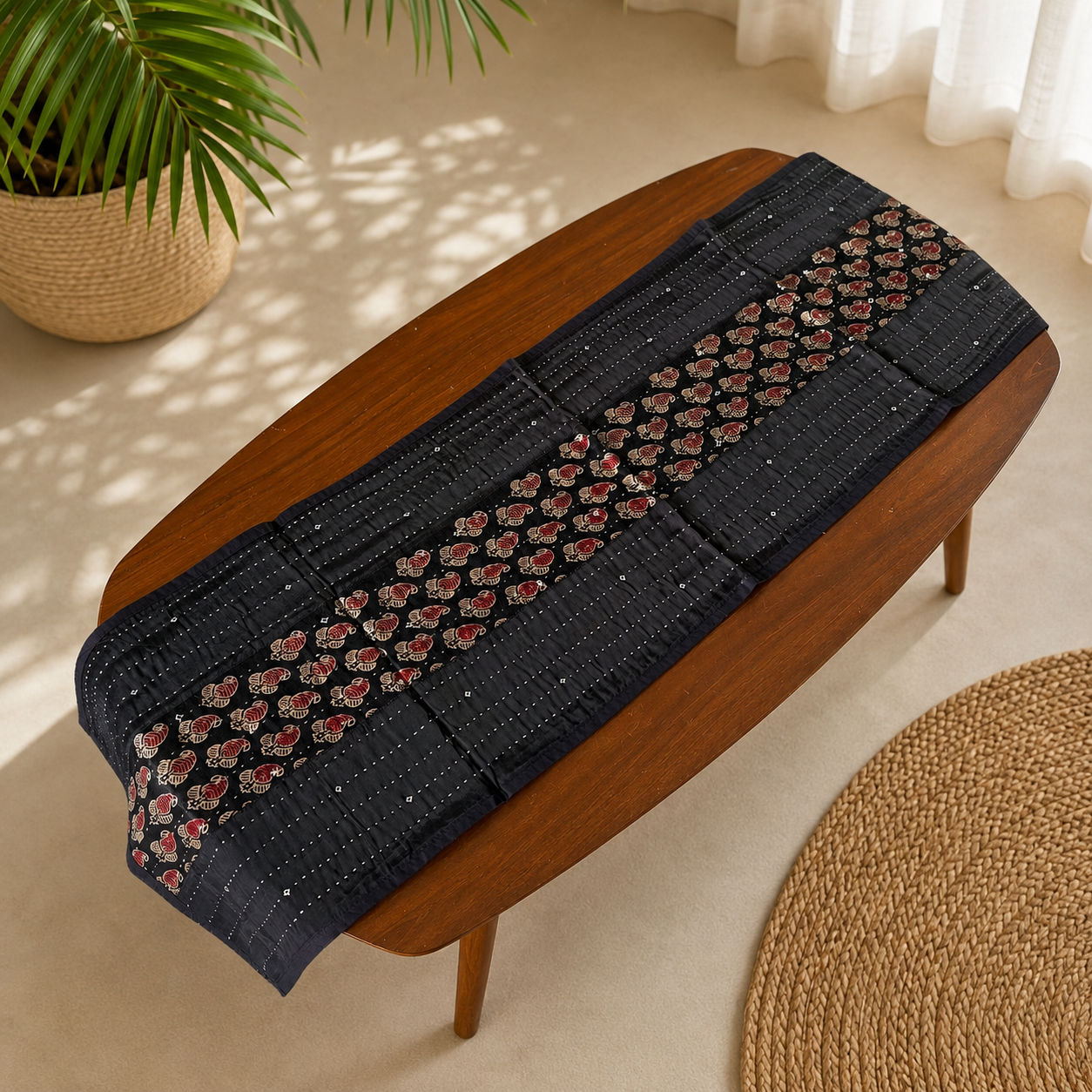 Mashru Silk Coffee Table Runner (Black Mango)