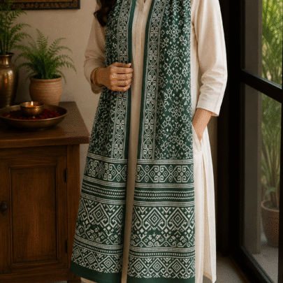 Mashru Silk Stole (Green Patola)