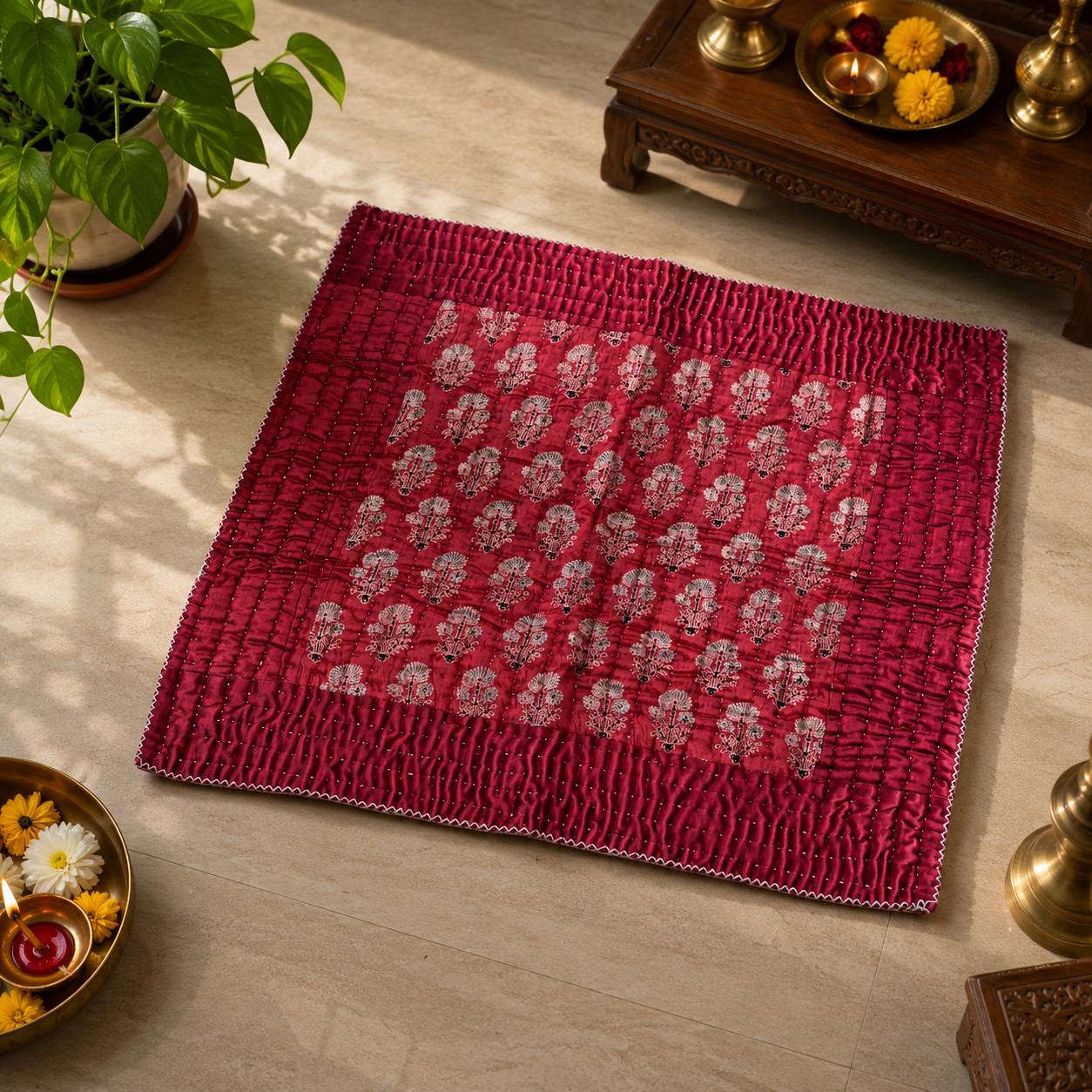 Mashru Silk Pooja Aasan (Red)