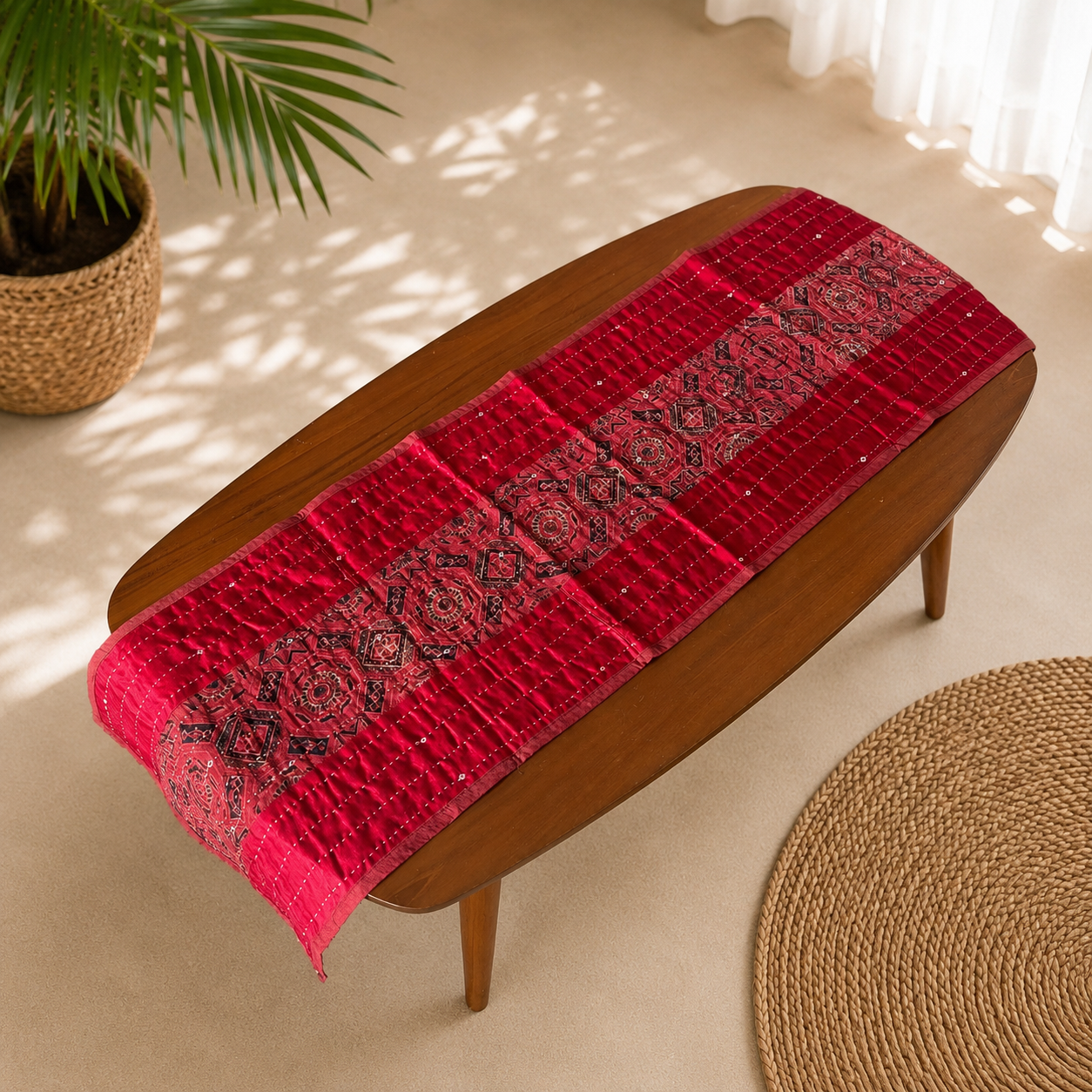 Mashru Silk Coffee Table Runner (Red)